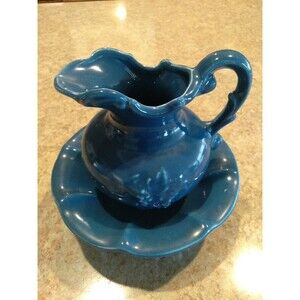 McCoy Pottery Pitcher & Basin , Williamsburg Blue w/ Grape Pattern